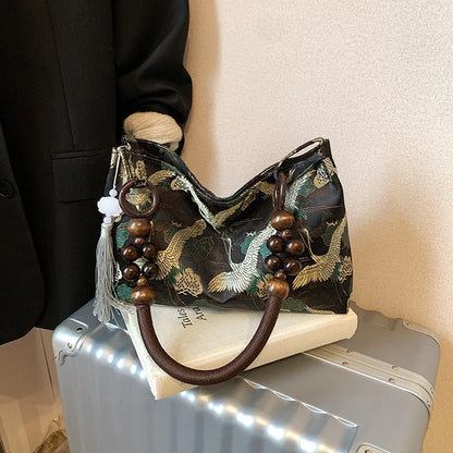 Shoulder Bags Tassel Decoration Embroidered National Style Hasp Sewing Thread 2026 Spring New Hot Sale Women's Handbags