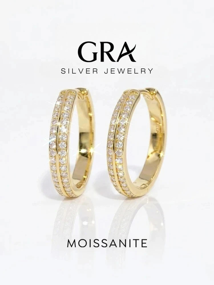 Sparkling Real Double Moissan Diamond Round Hoop Earrings Suitable for Women's Daily Wear 925 Silver High Quality Fine Jewelry