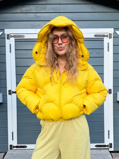 Women Long Sleeved Loose Wave Stitched Short Hooded Cotton Coat Zipper With Pocket Quilted Jacket 2026 Winter Casual Warm Coats
