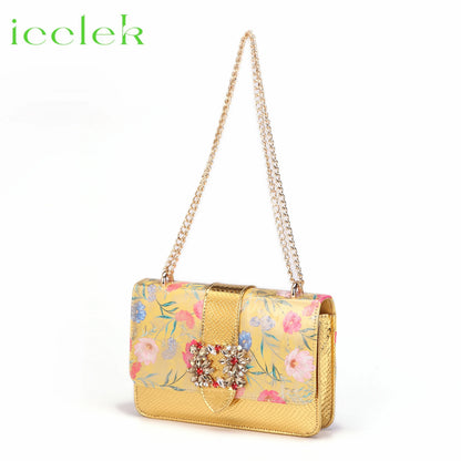 Newest Green Color Print Design High Heels Decorated with Water Rhinestone Party Women's Shoes and Bags Set