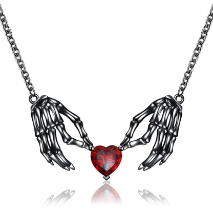 Gothic Punk Bat Wings and Heart-Shaped Resin Pendant Necklace - Dark Fantasy Style Alloy Chain, Halloween Gift for Women, Casual Fashion Accessories