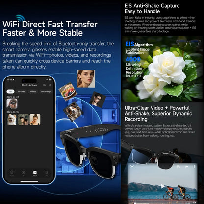 Smart AI Glasses 4K 8MP Camera Recording Videos Photo Recognition Answer Translation BT Call Photochromic Sunglasses Waterproof