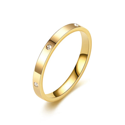 Women's Gold Ring 2mm Thin Silver Color Titanium Stainless Steel Crystal Wedding Rings for Woman Girl Elegant Jewelry Anello