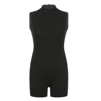 Solid Color Playsuit Women Jumpsuit Sleeveless One-pieces Rompers Sexy Bodysuit Bodycon Shorts Combinaison Femme Summer Clothing