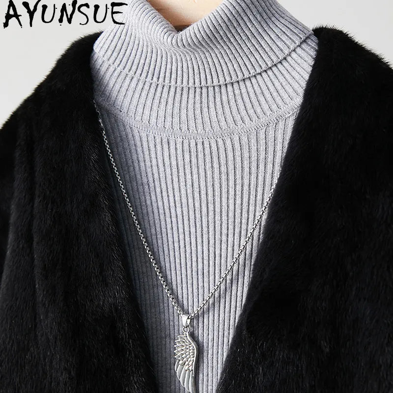 AYUSNUE Natural Whole Mink Fur Coat Men Clothing Fashion Winter Jacket Warm Real Fur Coats Male Long Sleeve زبر حقيقي للرجال