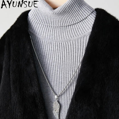 AYUSNUE Natural Whole Mink Fur Coat Men Clothing Fashion Winter Jacket Warm Real Fur Coats Male Long Sleeve زبر حقيقي للرجال