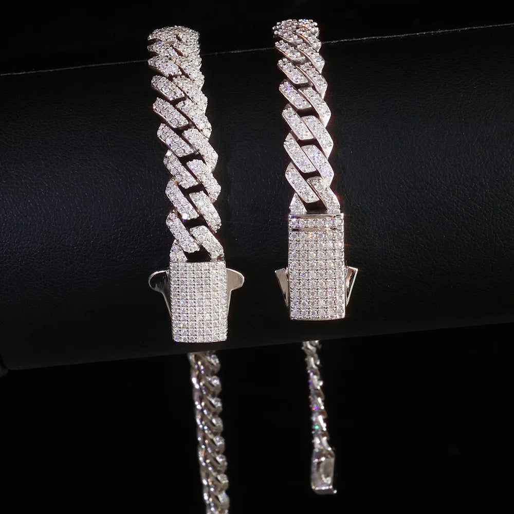 925 Silver VVS Cuban Link Chain Iced Out 1/2 Row S925 Sterling Silver Moissanite Necklace Bracelet for Men Women Gift