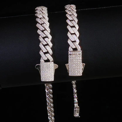 925 Silver VVS Cuban Link Chain Iced Out 1/2 Row S925 Sterling Silver Moissanite Necklace Bracelet for Men Women Gift
