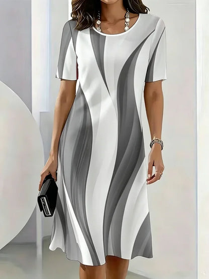 Summer Women Dress Fashion Gradient Striped Pattern Printed Dress Short Sleeve O-Neck Loose Casual A-Line Mini Dress
