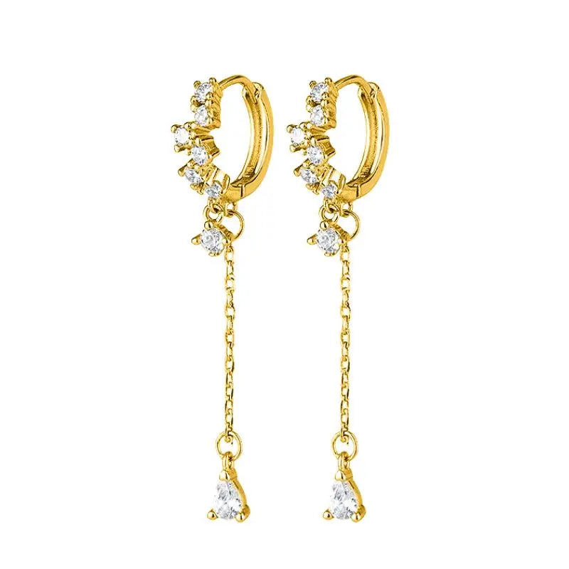 925 Sterling Silver Needle Long Chain Stud Earrings For Women Exquisite Zircon Geometric Tassel Pendant Earrings Luxury Jewelry