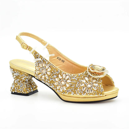 Italian Shoes and Bags Matching Set with Rhinestone Nigerian Women Shoes and Bag Set with Appliques Full Crystal for Dress