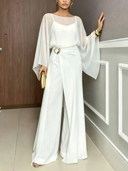 SUMMER NEW WOMEN'S JUMPSUIT SET, ELEGANT SOLID COLOR CAMISOLE JUMPSUIT TOP, PAIRED WITH A LONG WAIST CINCHED COVER FOR VERSATILE