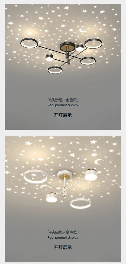 2025 New Chandeliers Romantic Starry Modern Ceiling Light Fixture 6 Lights White Creative Home Stepless Dimmable Ceiling Lamp