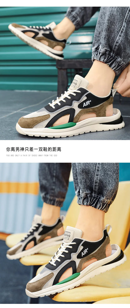 Summer Men Hollow Sandal Sneakers Breathable Mesh Platform Quick-Dry Casual Walking Shoes Non Slip Light Outdoor Beach Trainers