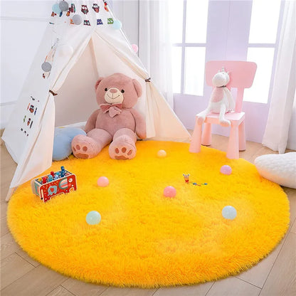 Round Fluffy Soft Area Rugs for Kids Room Princess Castle Plush Shaggy Carpet Cute Circle Nursery Rug Home Decor Circular Carpet