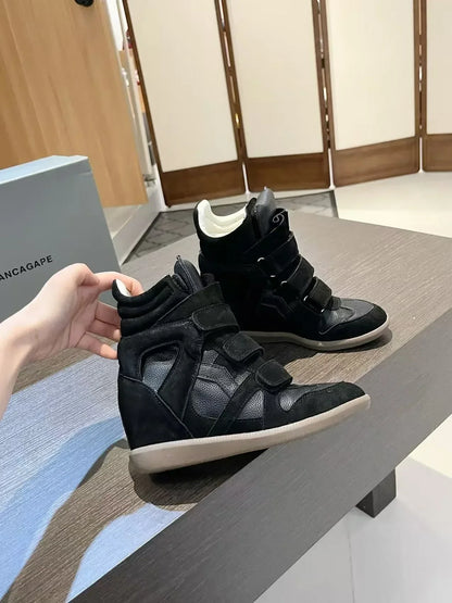 Women's Ankle Boots 2026 New Genuine Leather 8CM Hidden Heel Women Platform Sneakers Fashionable Splice Color Design Women Shoes