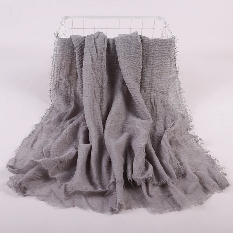 Ramadan Cotton Crinkle Headband Veil Scarves Women Solid Color  Head Wraps Long Scarves Turban Headband Muslim Fashion Headscarf