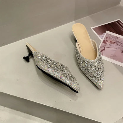Summer New Women Shoe Luxury Rhinestone Mueller Slippers For Woman Elegant French Style Casual Shoe Designer Shoes
