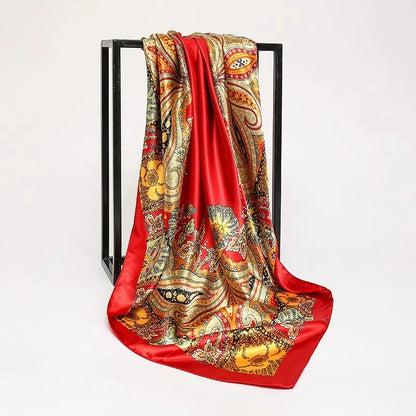 1PCS 90*90cm Square Silk Scarves Women Hijab Shawls Fashion Print Femme Head Scarf Foulard Bandana Beach Pareo