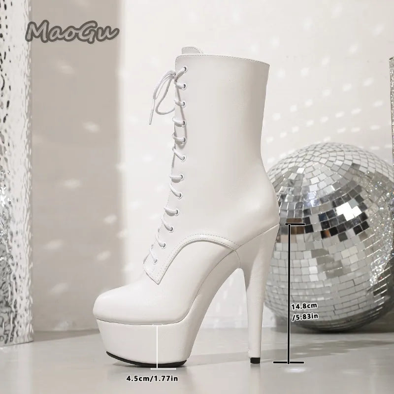 White 15cm High Boots Women's Sexy Stiletto Dancing Platform Shoes for Women Round Toe Fetish Thigh High Boots Ladies Footwear