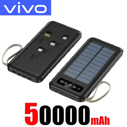 VIVO 200000mAh Solar Power Bank Large Capacity Mobile Power Fast Charging Battery Dual USB 4 Cables For iPhone Samsung Huawei