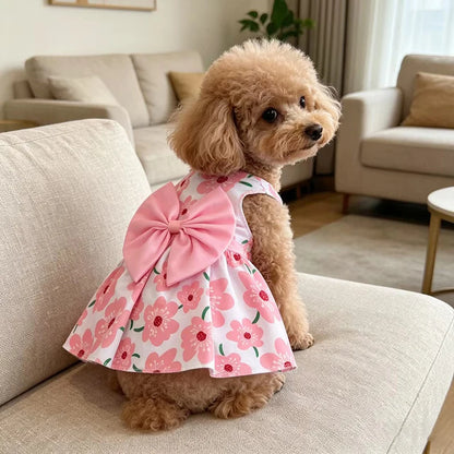 Puppy Summer Dress Dog Cat Princess Dress Pet Clothes for Small Medium Dogs Printed Bow Kitten Dog Skirt Yorkshire Teddy Apparel