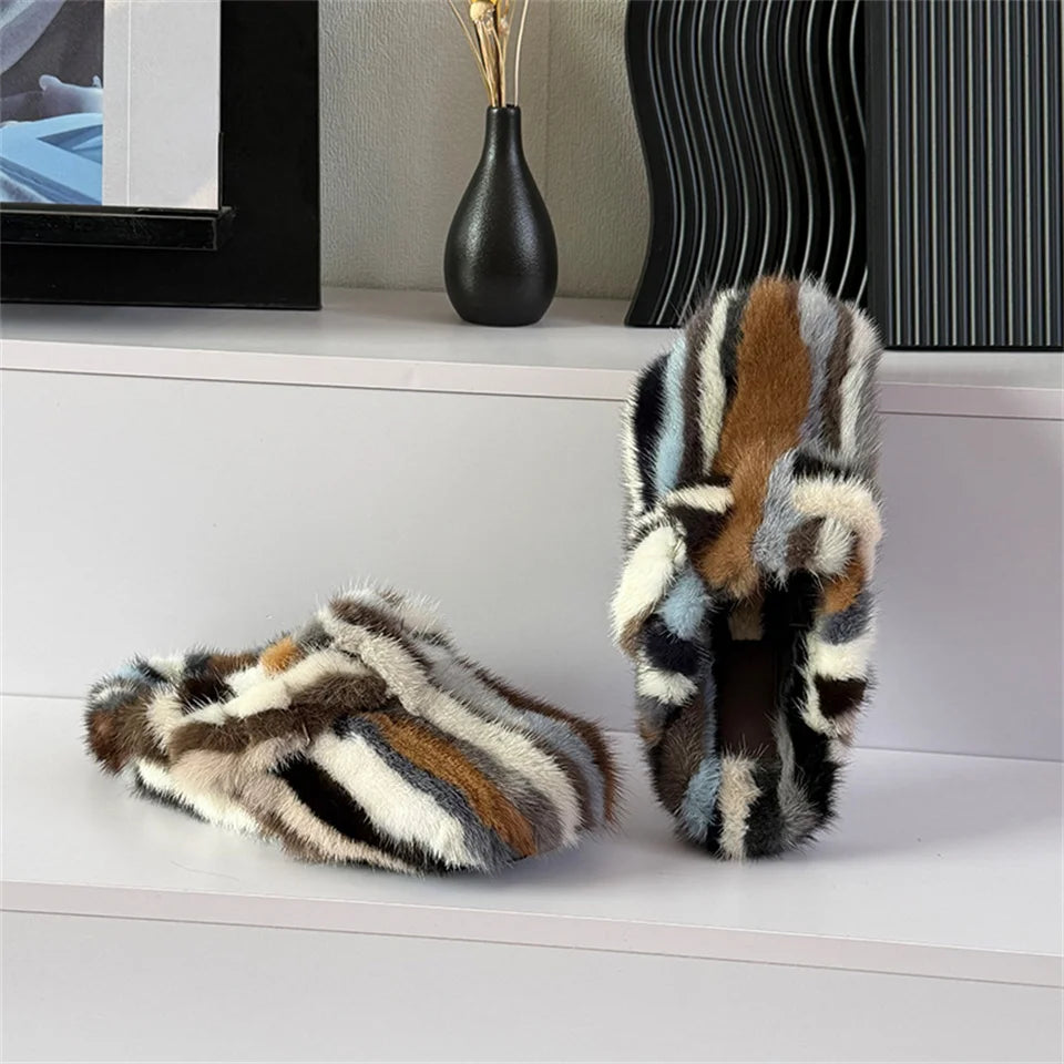 Slippers Shoes for Women 2026 Flat Real Fur Mink Slippers Soft Indoor Women's Slippers Flip Flops Woman Luxury Designer Shoes