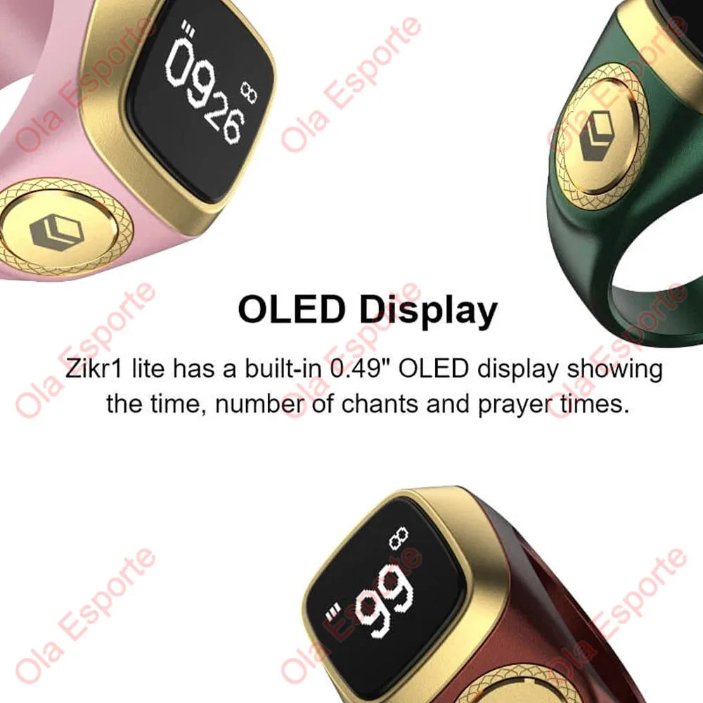 2026 Qibla Smart Zikr Ring Praise Tasbih Tally Electronic Digital Counter for Muslims 5Prayer Time Vibration Reminder Waterproof