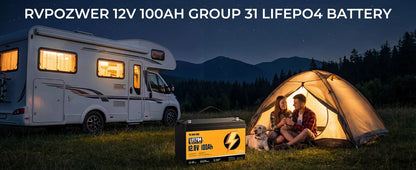 RVPOZWER,12.8V/100Ah Lithium Iron Phosphate Storage Accumulator,Shockproof Long Cycle Rechargeable Portable Battery Integrated BMS,Ideal For Caravan,Sailing Boat,Travel Car,Remote Cabin Off-Grid Power,Household Standby Electr