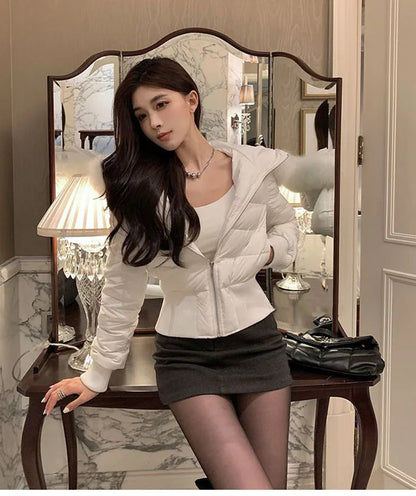 Fashion Parkas Women Short Parkas Winter Clothes Solid Fur Hooded Puffer Jacket Thicken Warm Female Cotton Padded Coat Outwear