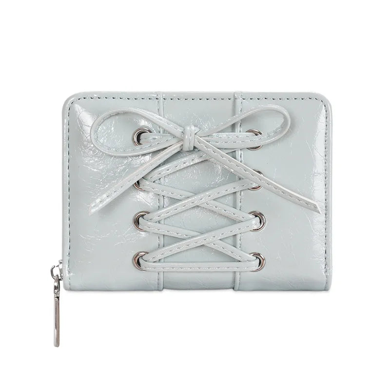 Simple Korean Style Bow Wallet Ultra Thin Short Clutch Card Bag Multi-function Zipper PU Leather Card Holder Travel Coin Purse