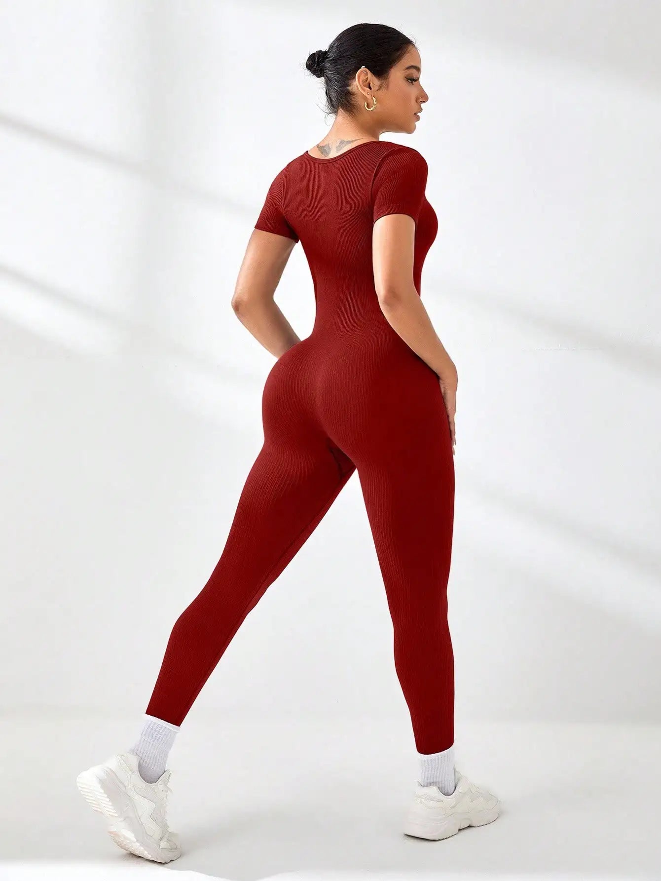 Women's Slimming Sexy Yoga Sports Jumpsuit Spring Summer Threaded Square Collar Lifting Buttocks Design Comfortable Active Wear