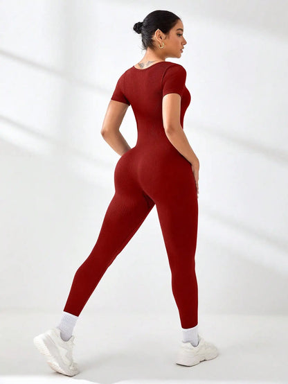 Women's Slimming Sexy Yoga Sports Jumpsuit Spring Summer Threaded Square Collar Lifting Buttocks Design Comfortable Active Wear