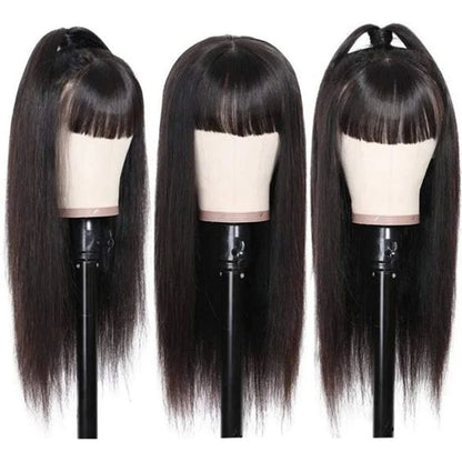 38 inch Straight Lace Front Wig With Bangs Fringe Human Hair Wigs 360 HD Full Lace Frontal Wig With Bang On Sale Clearance Cheap