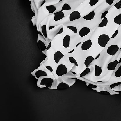 FAGADOER Retro Polka Dot Two Piece Sets Spaghetti Strap Ruched Crop Top + Bubble Puff Shorts Outfits Women Holidays Suits
