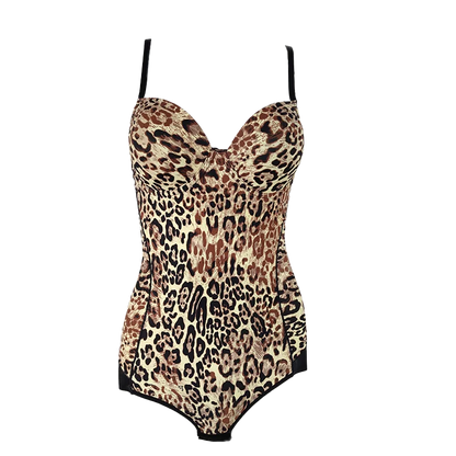 Printing Leopard Bodysuit For Women Holiday Tight Leotard With Underwire Cup