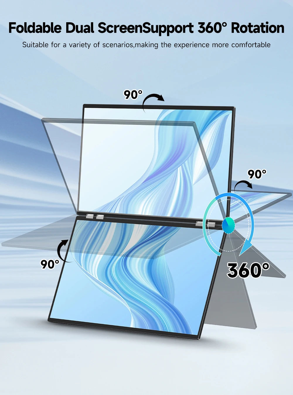 UPERFECT Delta Mega 23.8 Inch 100Hz Dual Screen Stacked Computer Display 1080P 360° Folding Triple Extender Monitor with Speaker