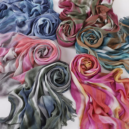 New Fashion Cotton Blend Hijabs Scarf Woman Graduated Color Striped Women Headscarf Retro Versatile Printing Long Shawl