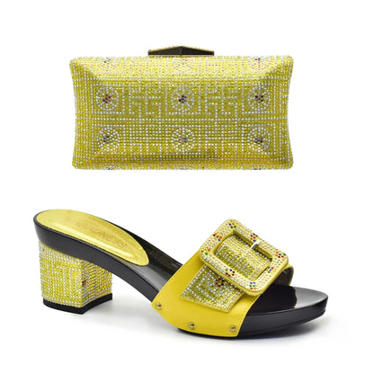 Latest African Shoes and Matching Bags Italian Nigerian Women Wedding Shoes and Bag Set with Rhinestone Luxury Designer Pumps