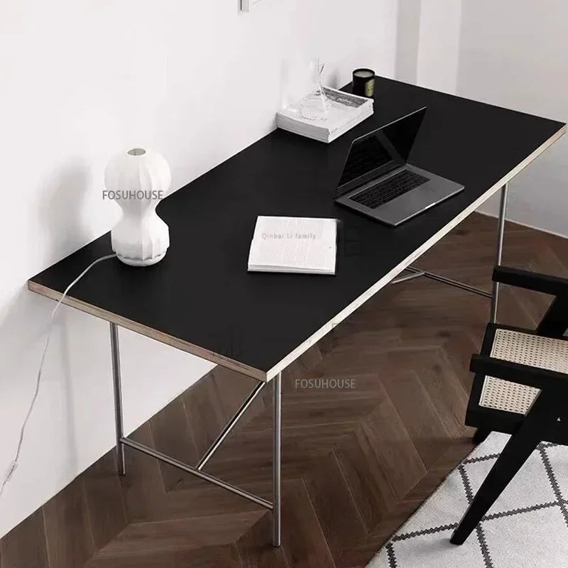 Office Furniture Stainless Steel Leg Rectangular Desks Solid Wood Office Computer Desk For Conference Room Writing Study Table g