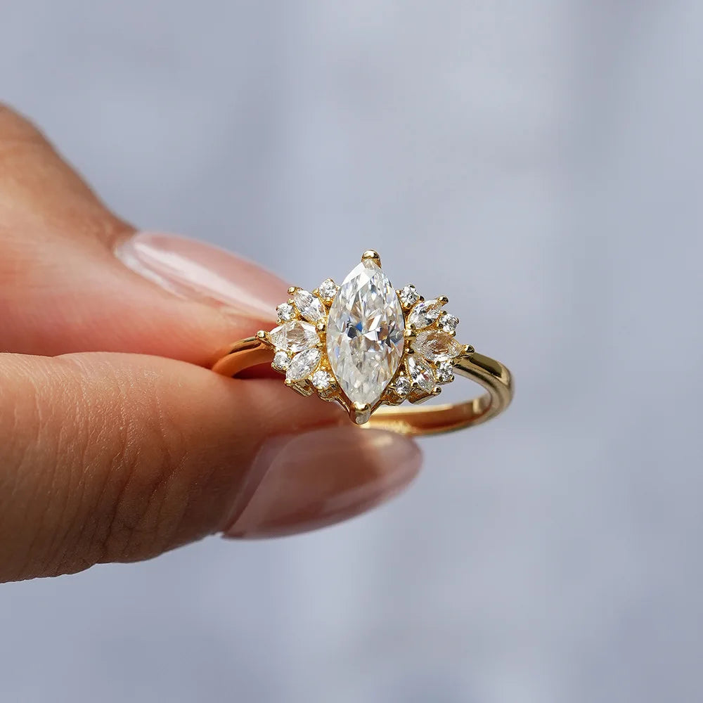Luxury Six-claw18K Pure Gold Diamond Moissanite ring au9999 pure gold simple and versatile wedding jewelry gift