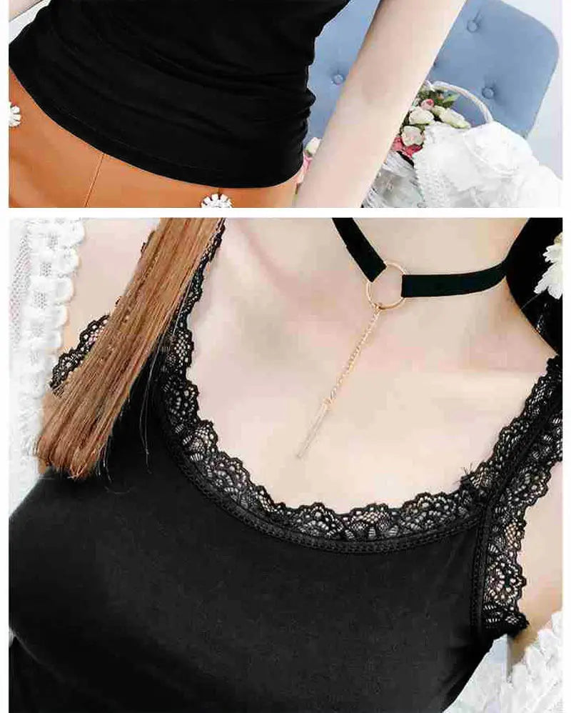 Summer Sleeveless Women Tank Top With Lace Top Red Inside Wear Lace Camisoles Loose Underwear Womens Clothing Vest