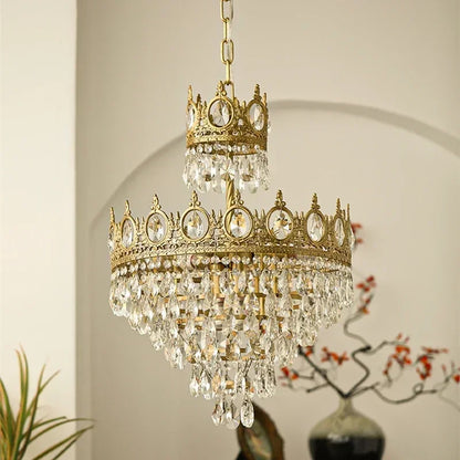 Modern Luxury Chandelier LED Crystal Vintage French Pendant Lamps for Living Dining Table Room Golden Crown Lighting Home Deocr