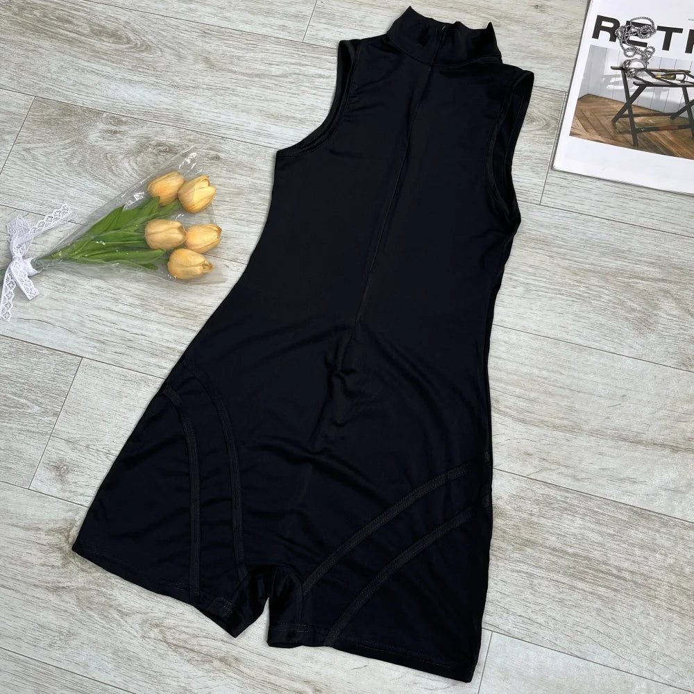 Summer Women's Sexy Backless Zipper Tank Rompers Top Bodycon One Piece Gym Sports Fitness Sleeveless Bodysuit Short Jumpsuits