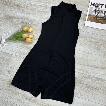 Summer Women's Sexy Backless Zipper Tank Rompers Top Bodycon One Piece Gym Sports Fitness Sleeveless Bodysuit Short Jumpsuits