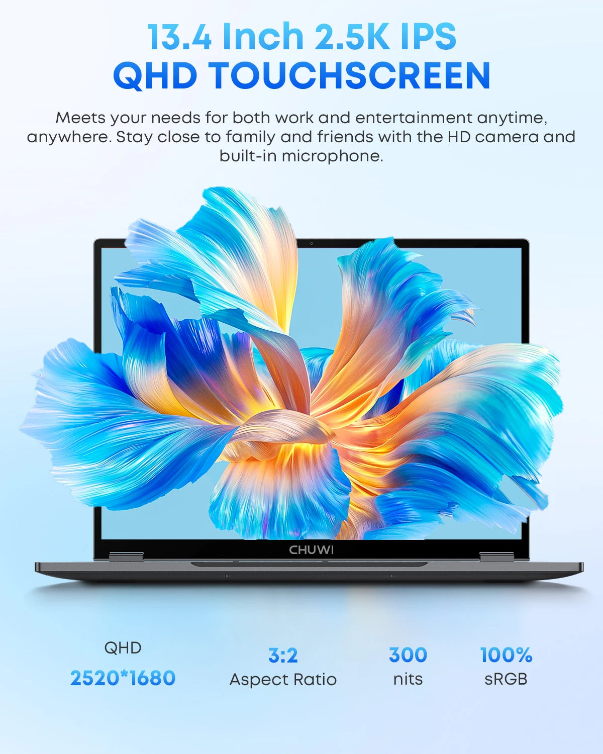 CHUWI FreeBook 2-in-1 Touch Screen Laptop 13.4'' Intel N150 16GB LPDDR5 RAM 512GB SSD FHD 2520x1680 WiFi6 BT5.2 Windows 11