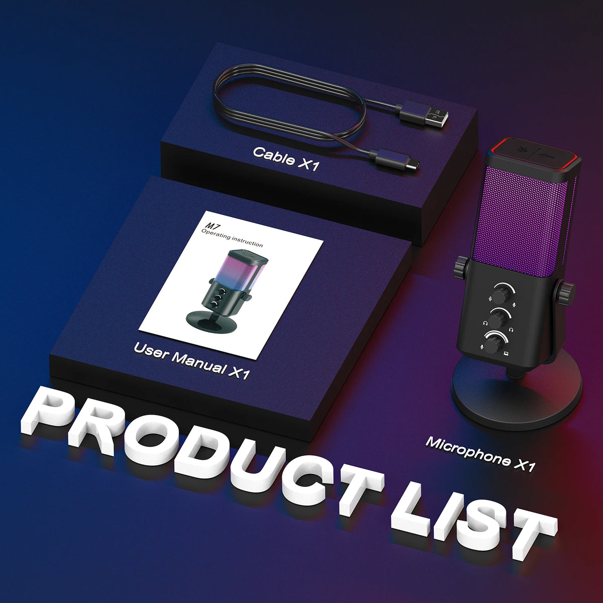 XTUGA M7 RGB Gaming Microphone Professional Dynamic Cardioid Condenser Studio Broadcast Voice Podcasting Computer Gaming Mic