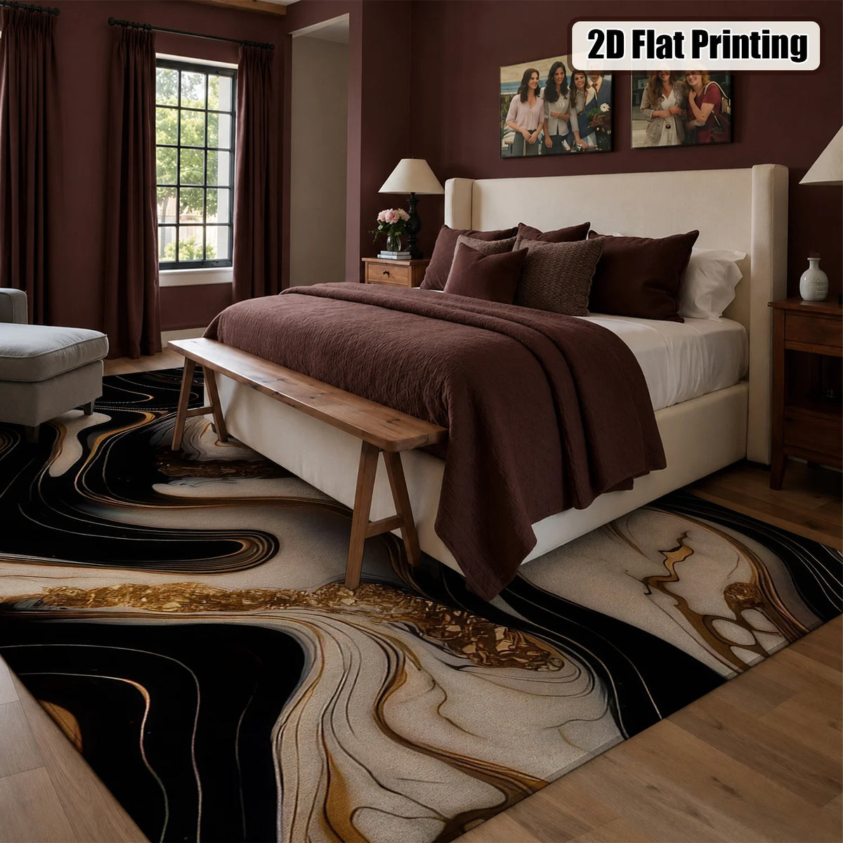 Large Indoor Area Rug, Soft Velvet Low Pile with Non-Slip Dotted Backing, Machine Washable Abstract Black White Gold Marble Swirl Rug, Modern Decor for Living Room, Bedroom, Entryway