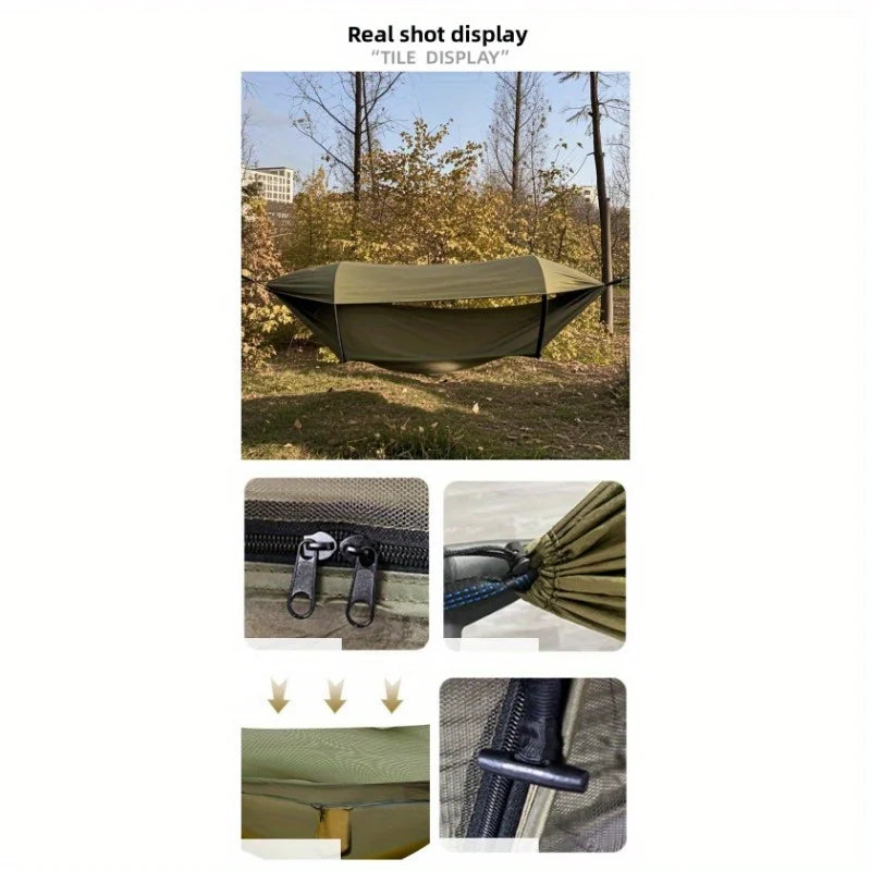 New Arrival Outdoor Double Hammock with Anti-flip Design, Automatic Speed Open Swing, Mosquito Net, Sunshade Canopy