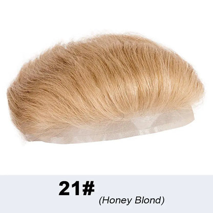 Full Lace V Style Shape Men's Front Hairline Natural Hairpiece Male Forehead Hairline Lace Pu Frontal Hair Patch For Men Blonde